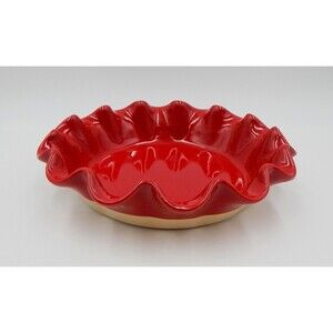 Emile Henry Red Ruffled Pie Dish 10" France 6187 Deep Dish Plate Williams Sonoma